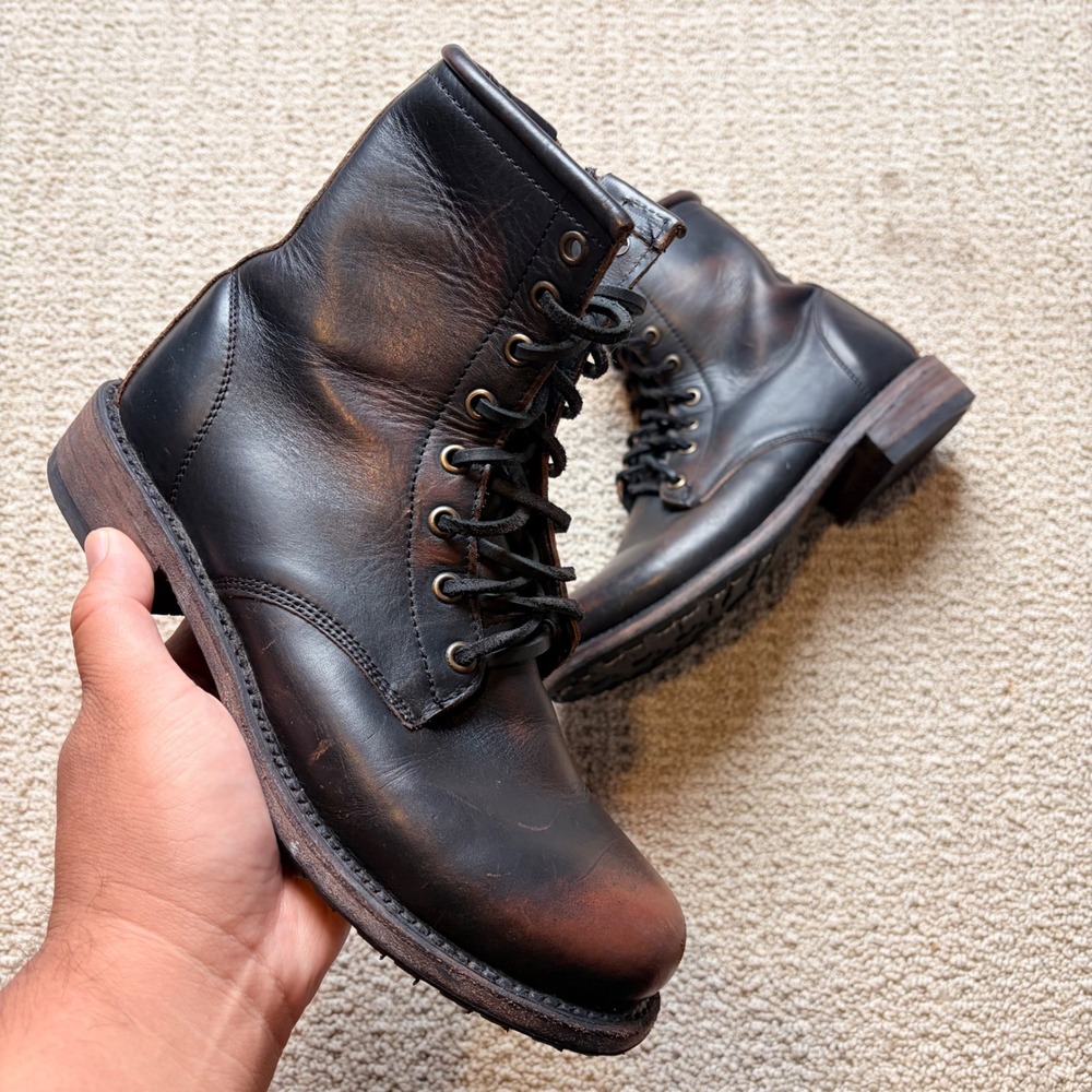 Freebird by Steven Manchester Womens 8 Black Distressed Leather Zip Combat Boots
